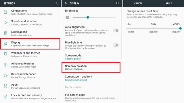 Change screen resolution on Samsung Galaxy S9