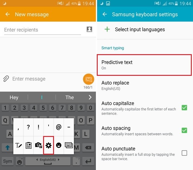 Turn off Autocorrect on the Galaxy S5 via the keyboard