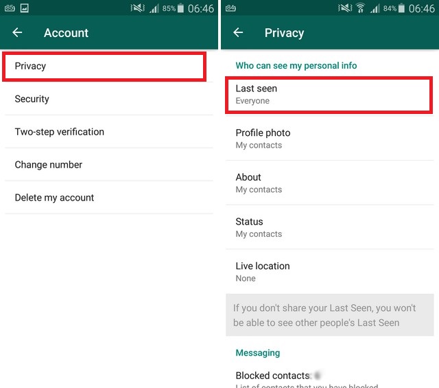 disable the Last Seen in Whatsapp
