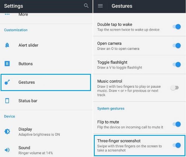 Taking Screenshot on OnePlus 3 using Gestures