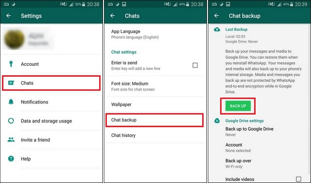 Transfer Whatsapp Messages from Android to Galaxy S9 via Google Drive