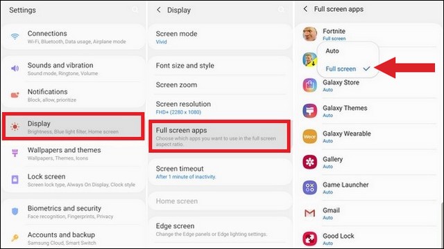 Enable Full Screen Apps on Galaxy S10