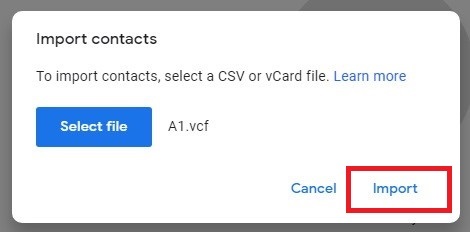 Click Choose File and navigate to the folder where vCard is saved