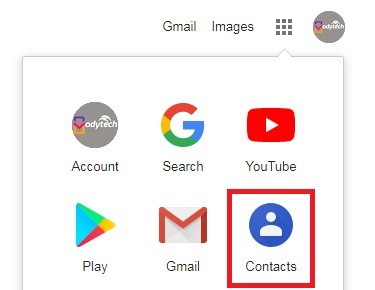 Click the Google Apps and Click Contacts - transfer contacts from iPhone to Android