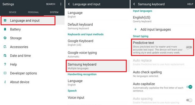 How to turn off Autocorrect on the Galaxy S6 via Settings