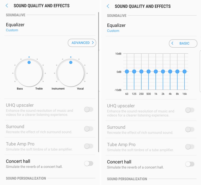 Advanced and basic controls Galaxy S8