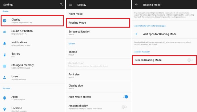 Activate Reading Mode on the OnePlus 6