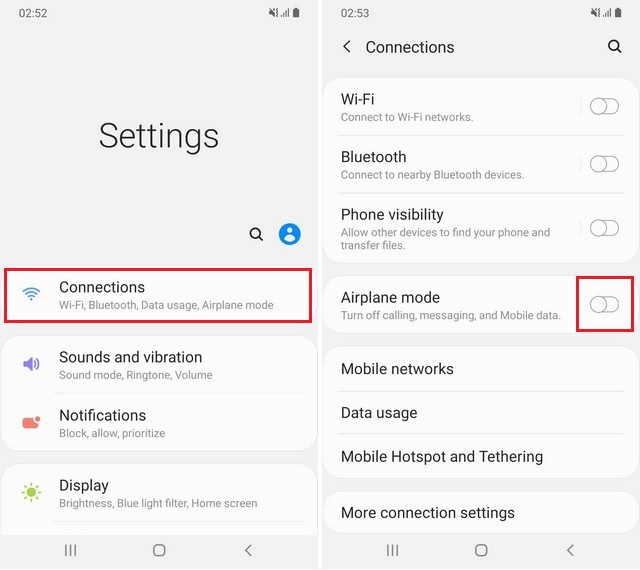 How to turn on Airplane Mode on Galaxy S10 via settings