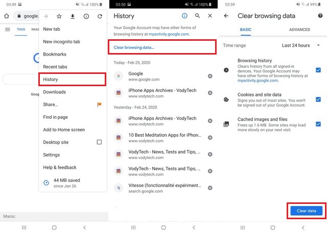 Delete Google Chrome Browser History on Galaxy S9