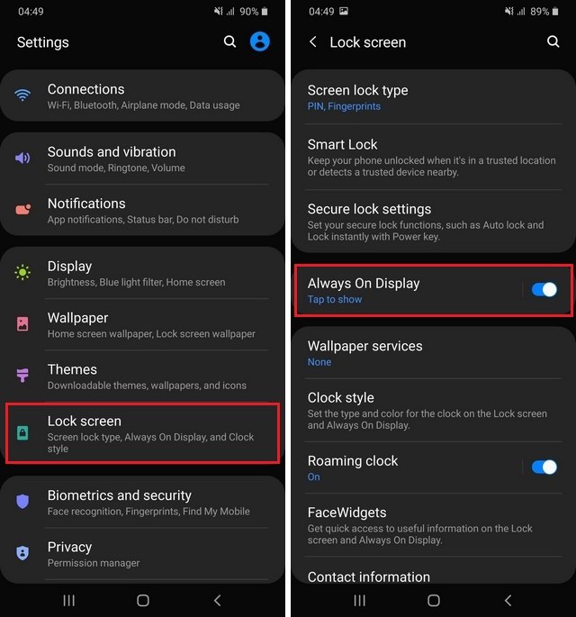 Disable Always-On Display on Samsung A90