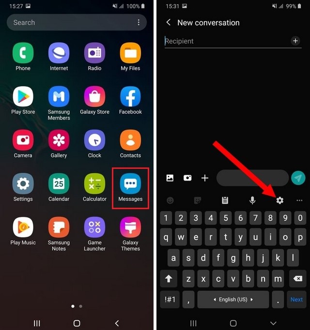 Messages app on Samsung Galaxy M31