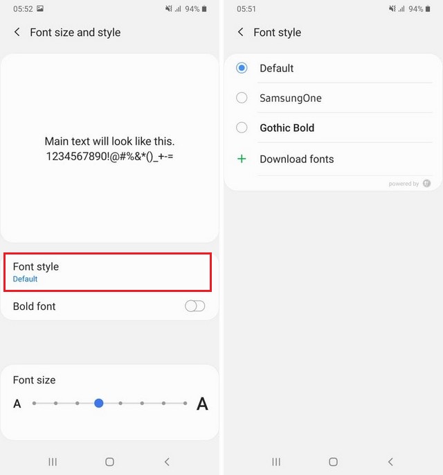 Font Style on Samsung Galaxy A51