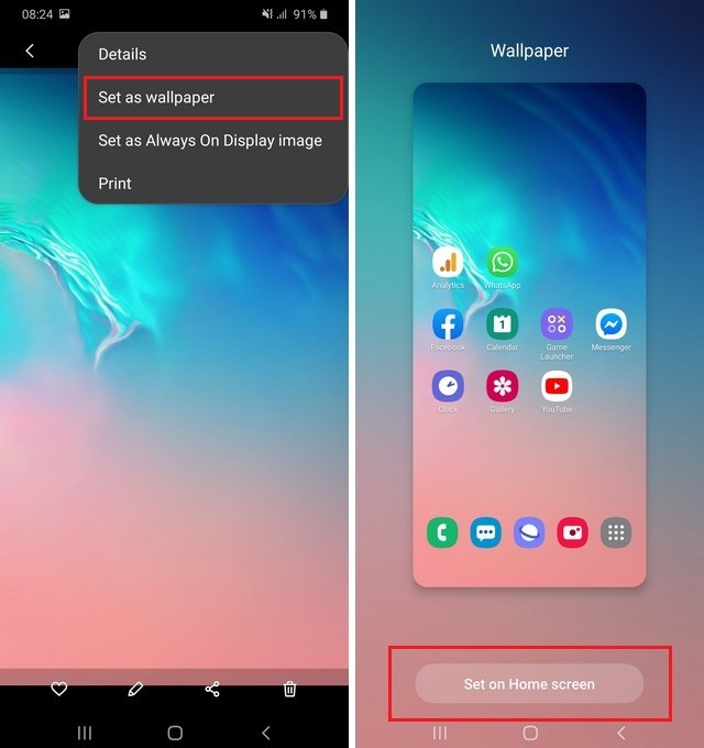 Change Wallpaper on Samsung A71 via Gallery