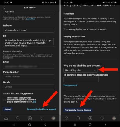 How to deactivate Instagram Account on Android and iOS - VodyTech