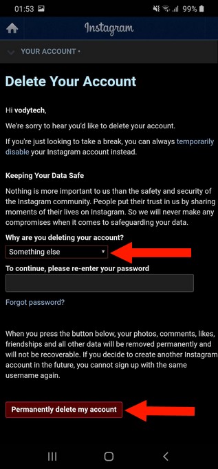 deactivate Instagram Account on Android and IOS