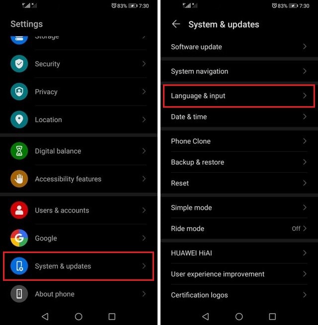 System & Updates Huawei P30 Pro