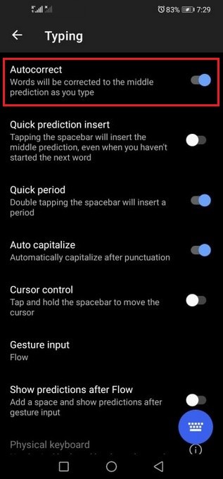 Disable Autocorrect on Huawei P40 Pro