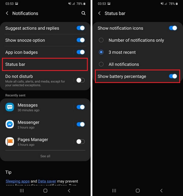 Enable the Show Battery Percentage on Galaxy A12