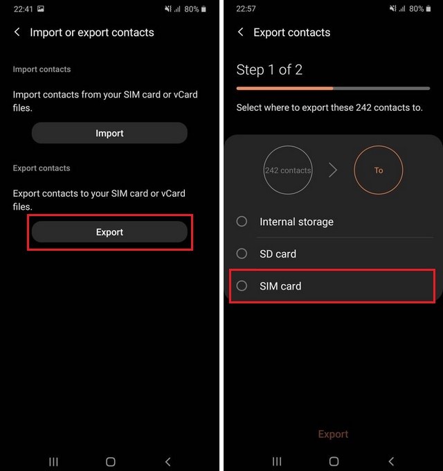 Import or export contacts