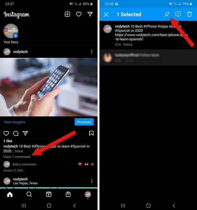 Pin Comments on Instagram on Android