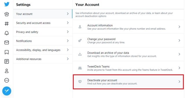 Deactivate your Account Twitter