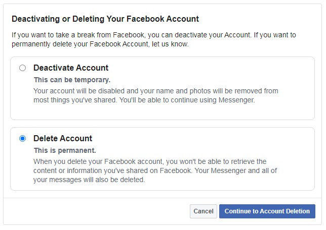 Deleting Your Facebook Account