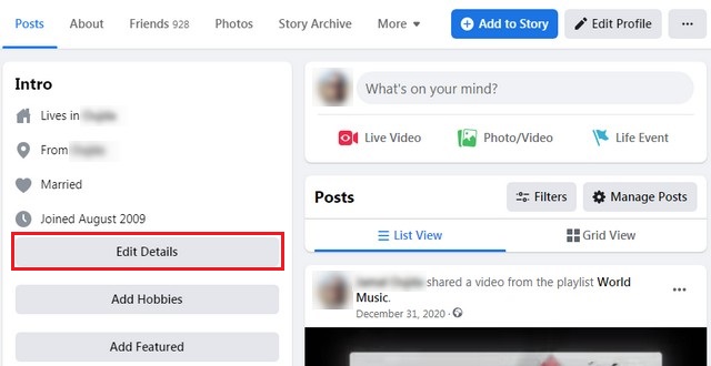 Edit Details section