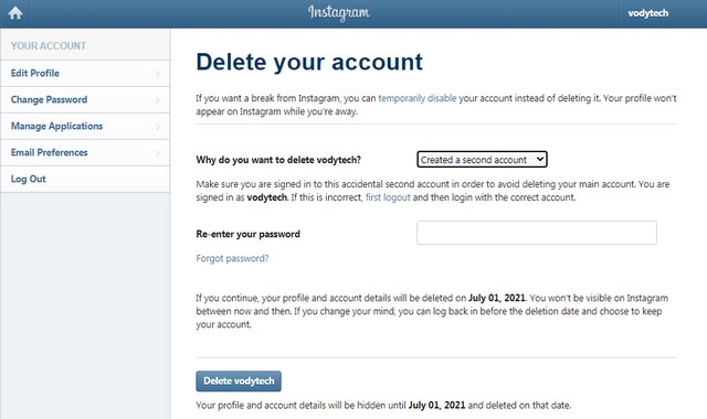 How to Delete your Social Media Accounts Instagram