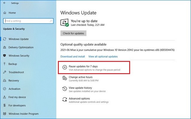 How to Pause Updates on Windows 10