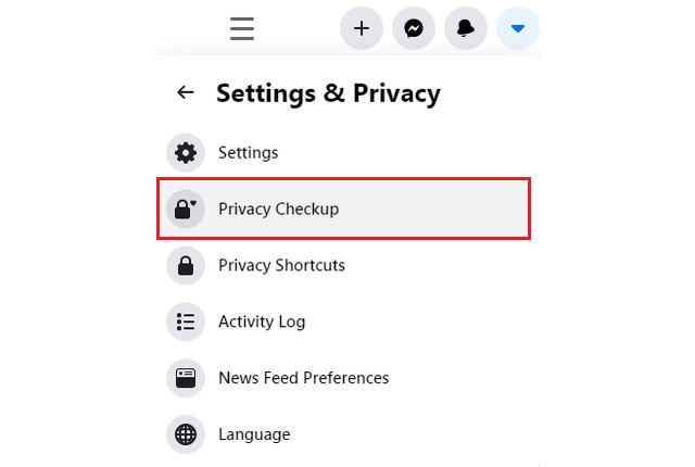 Privacy Checkup section Facebook