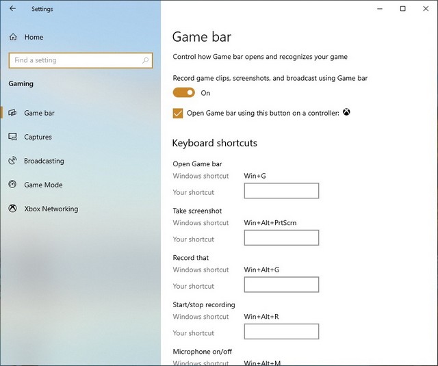 Game bar section