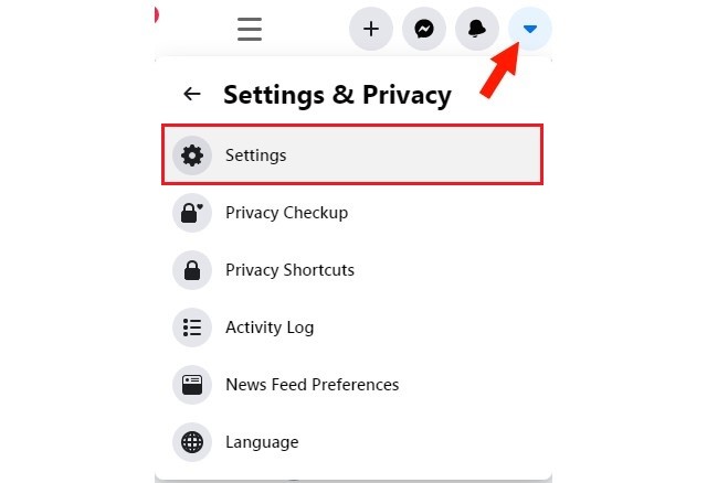Settings &Privacy section Facebook