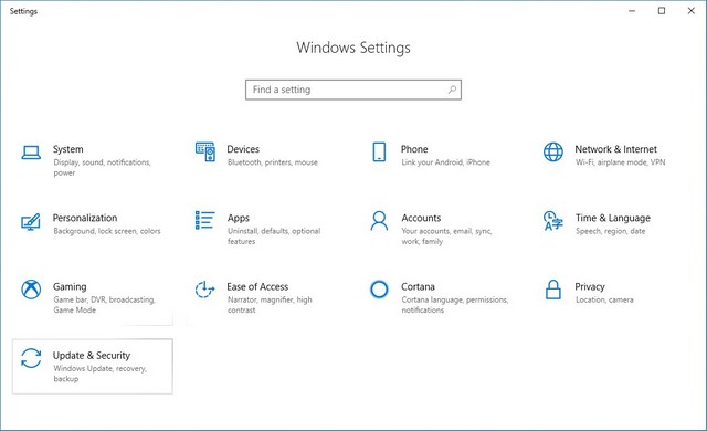 Settings of your Windows 10