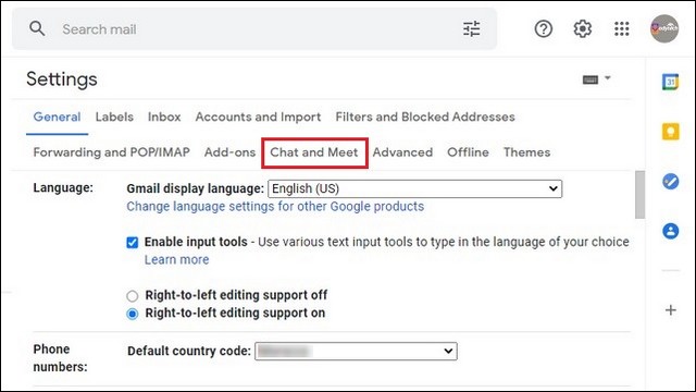 Chat and Meet section