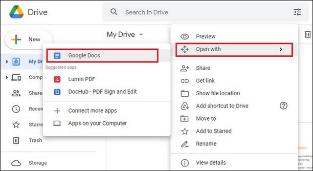 Convert a PDF to a Word Document using Google Docs