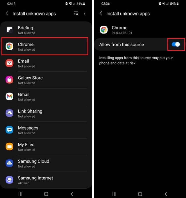 Install Unknown Apps section