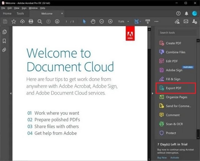 PDF to a Microsoft Word Document using Acrobat Reader