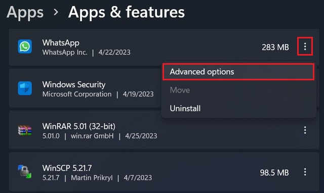 Advanced options