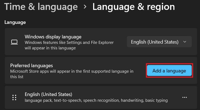 Click on the Add a language button