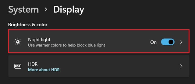 Enable Night light Windows 11