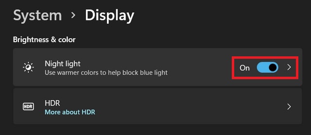 Enable Night light on Windows 11