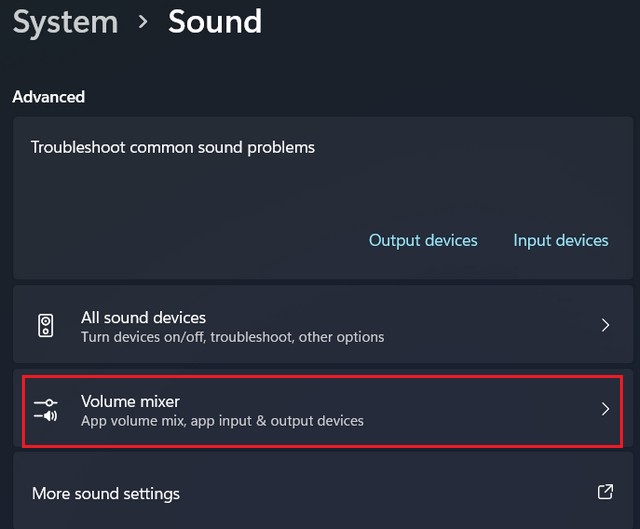 Open the Volume Mixer through the Settings