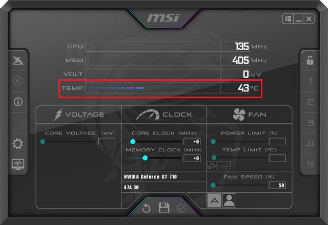 Check GPU temperature Using MSI Afterburner