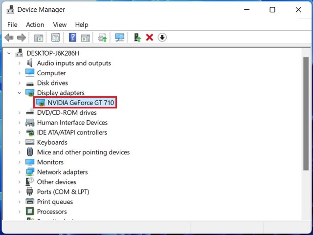 Check Your GPU Card on Windows 11 From the Device Manager