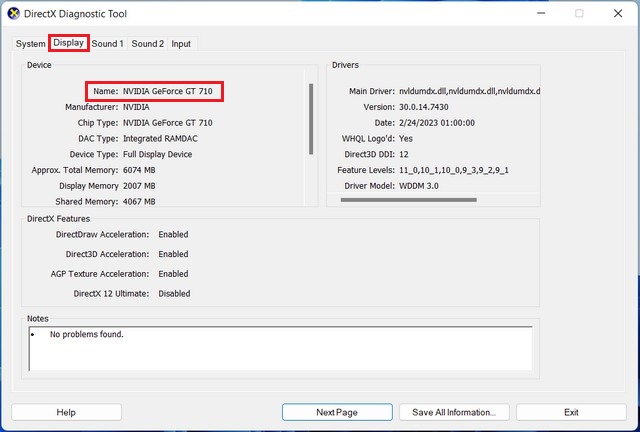 Check Your Graphics Card on Windows 11 From DirectX Diagnostic Tool
