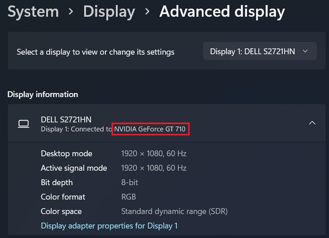 Check Your Graphics Card on Windows 11 From Windows Settings