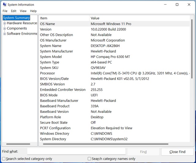 Check computer specs from System Information