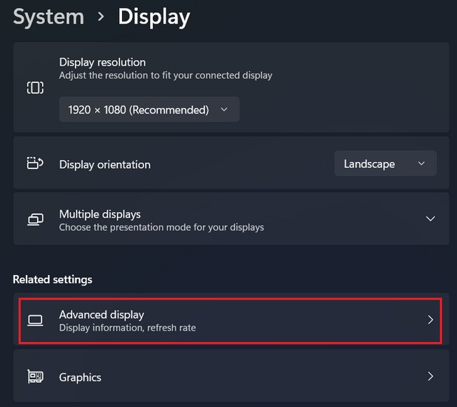 Click on the Advanced display settings