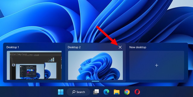 Закрыть виртуальный рабочий стол в Windows 11
