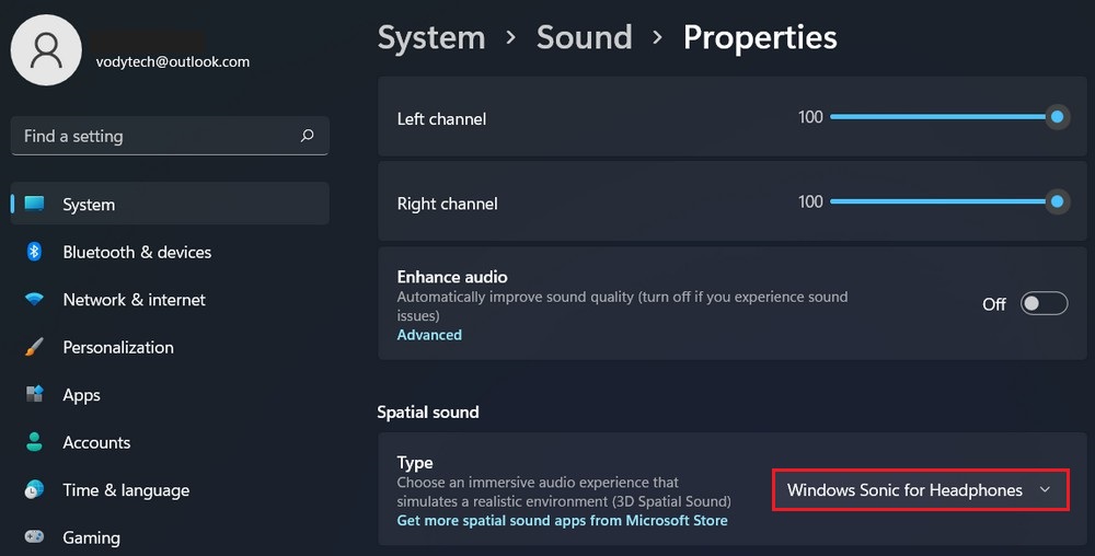 Enable Spatial Sound on Windows 11